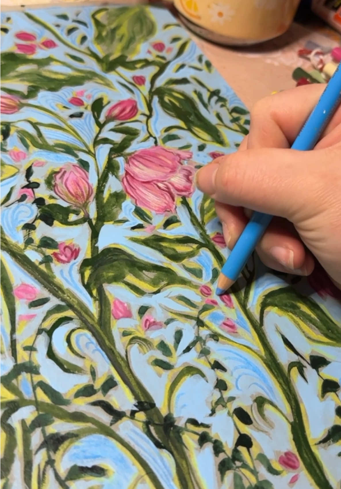 ITS COLORED PENCIL SCRIBBLE TIME COLORED PENCIL SCRIBBLE TIME #ktscanvases #mixedmediaart #whimsicalart #satisfyingvideo #colorfulart #flowers 