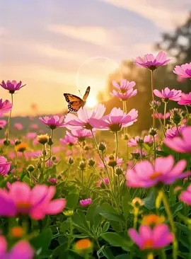 A sea of flowers with fluttering butterflies, a dreamy and romantic fairyland! #AIAnimation #FlowerField #UltraHDWallpaper #Butterfly #Romantic