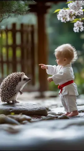 Kung Fu Baby versus Hedgehog #baby #hedgehog #viral_video #ai #kungfu #funnyvideo #kawaii #aivideo #Love #cute  #kids #animals #fyp 
