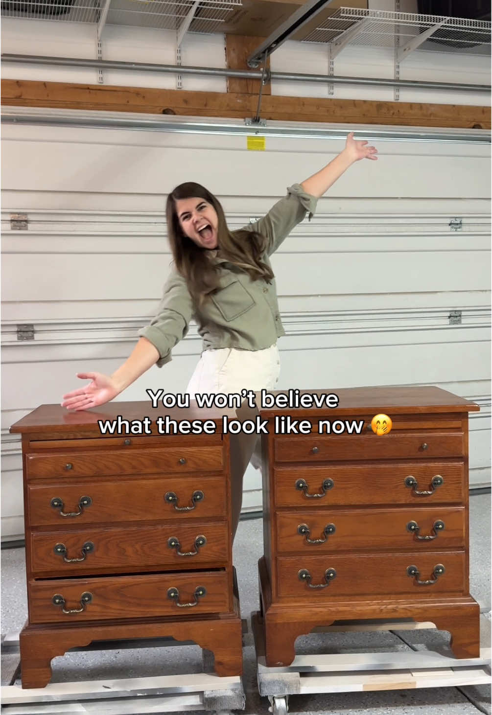 THAT AFTER 😍😍 I’m still in shock how this is the same furniture! AD I am so proud of how this vintage nightstand set turned out! I couldn’t have done it without my @SCOTT® Home and Auto Scott® Rags in a Box™ getting me through every step of this makeover!  HOW I DID IT 👇 - Clean & Fix repairs - Sand to raw wood (80, 150, 220 grit) using an orbital sander - Mix stain/ paint wash - Wipe on 1 coat of stain with Scott® Rags in a box (I use these rags on every single furniture makeover). Then wipe off. - Let it dry for 24 hours and seal with waterbased polyurethane (The stain is a paint wash where you mix about 20% paint to 80% water. I used Fusion Mineral Paint in the color Woodwick for this makeover.) When I saw this set of vintage bedside tables that were solid oak on Facebook marketplace, I knew they had to be mine! I saw their end potential immediately and even created a custom wood stain to give them the furniture makeover they deserved!  I hope this gave you some inspiration to tackle your outdated furniture that doesn’t quite match your style any longer! #scotthomeandauto  #scottdiy #scottragsinabox #vintagefurniture #furnitureflip #furnituremakeover #nightstand #diyprojects  