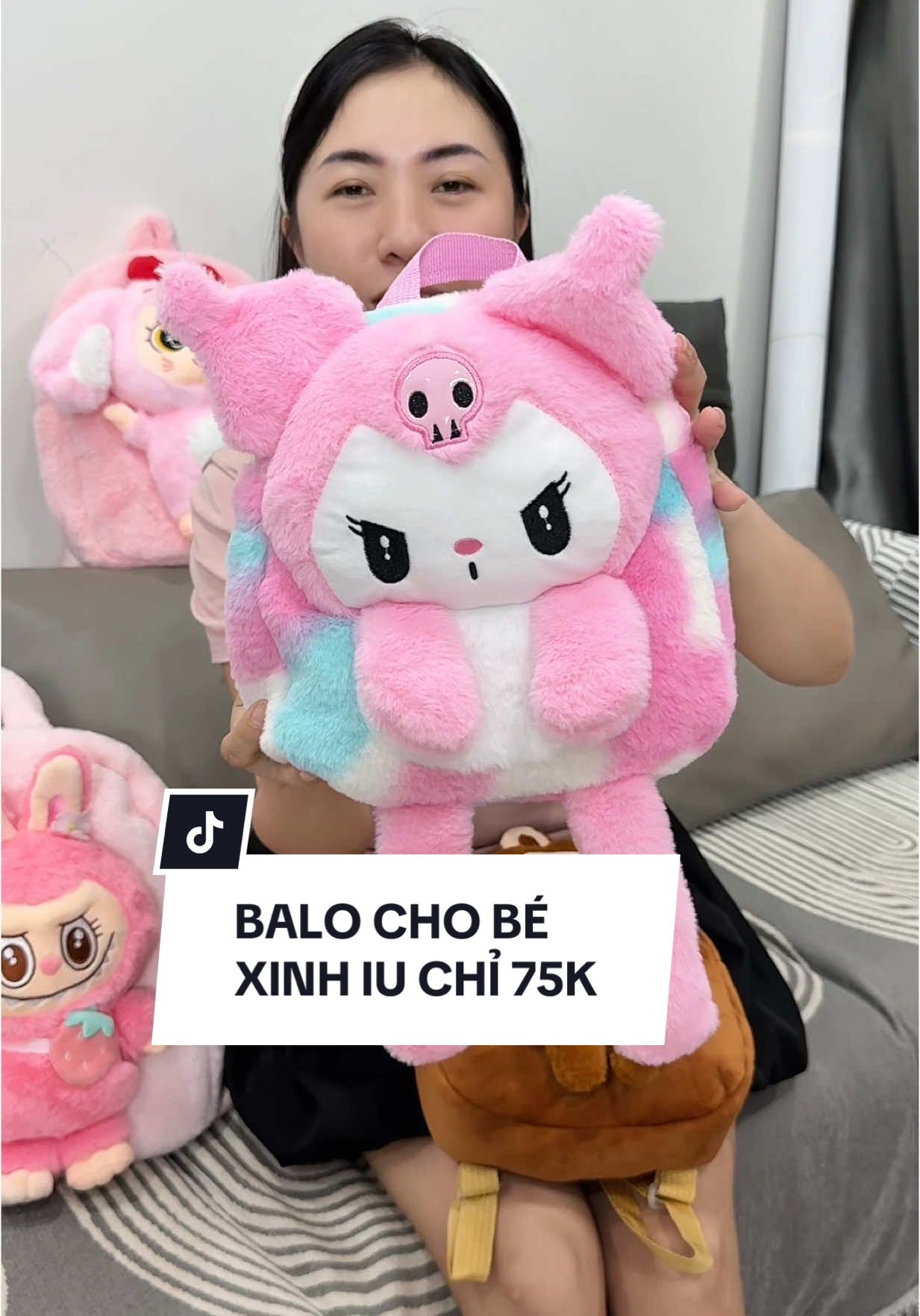 Balo labubu, kuromi cho bé size 26cm xinh iu chỉ 75k #balo #balolabubu #balobe #tiemmerio #balobetrai #balobegai 