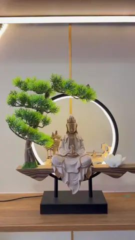 🪷 Tượng Mẹ Quan Âm Thác Khói 🪷  Tượng mẹ ngồi thiền kèm kệ đèn Led . Thác Khói Trầm Hương Decor Phong Thuỷ ☯️☯️☯️ Kích thước :  40cm x 40cm
