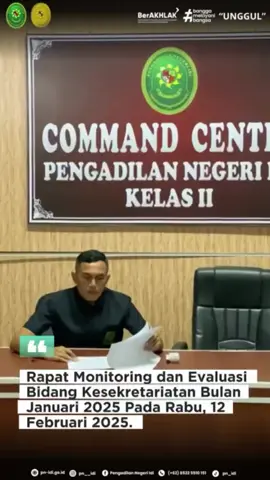 Rabu, 12 Februari 2025 . . Pada hari ini, Bidang Kesekretariatan Pengadilan Negeri Idi yang dipimpin oleh Sekretaris Bapak Hanif Wirawan, S.T. melaksanakan Rapat Monitoring dan Evaluasi Bulan Januari Tahun 2025. Rapat ini diikuti oleh seluruh Kasubbag dan Staf serta PPNPN Pengadilan Negeri Idi. . . -Bangkit Bersama Tegakkan Keadilan- . Smart Work and Real Work Ayo #SobatMA dukung kami dalam meningkatkan Pelayanan Peradilan yang lebih baik. #mahkamahagungrepublikindonesia #humasmahkamahagung #ditjenbadilum #badilum #ptbandaaceh #berakhlak #banggamelayanibangsa #pnidi