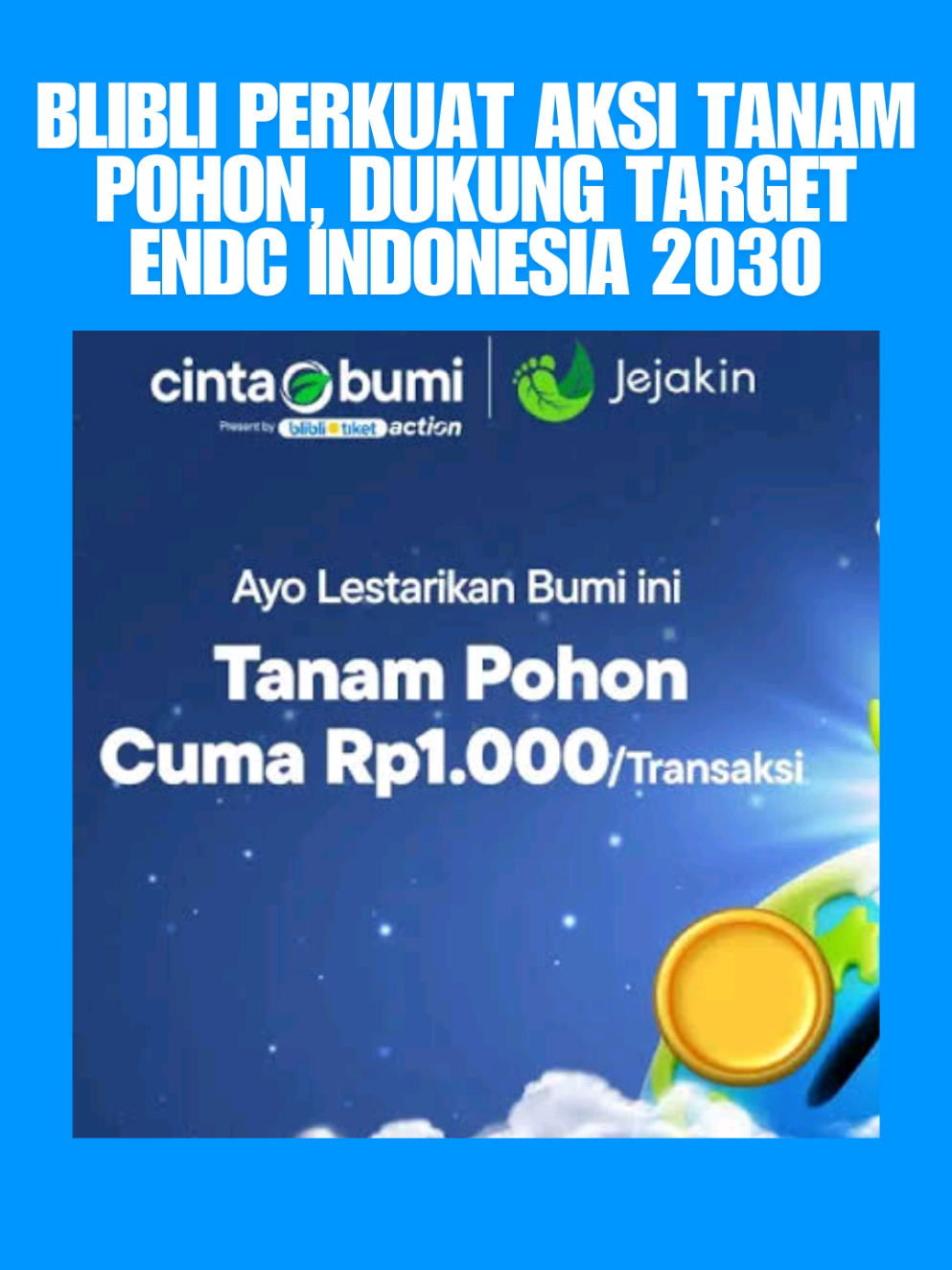 PT Global Digital Niaga Tbk (Blibli) terus menunjukkan komitmennya terhadap keberlanjutan lingkungan dengan meluncurkan Fitur Misi Tanam Pohon dalam platform e-commerce-nya #Blibli #BlibliCare #BliBliIndonesia 