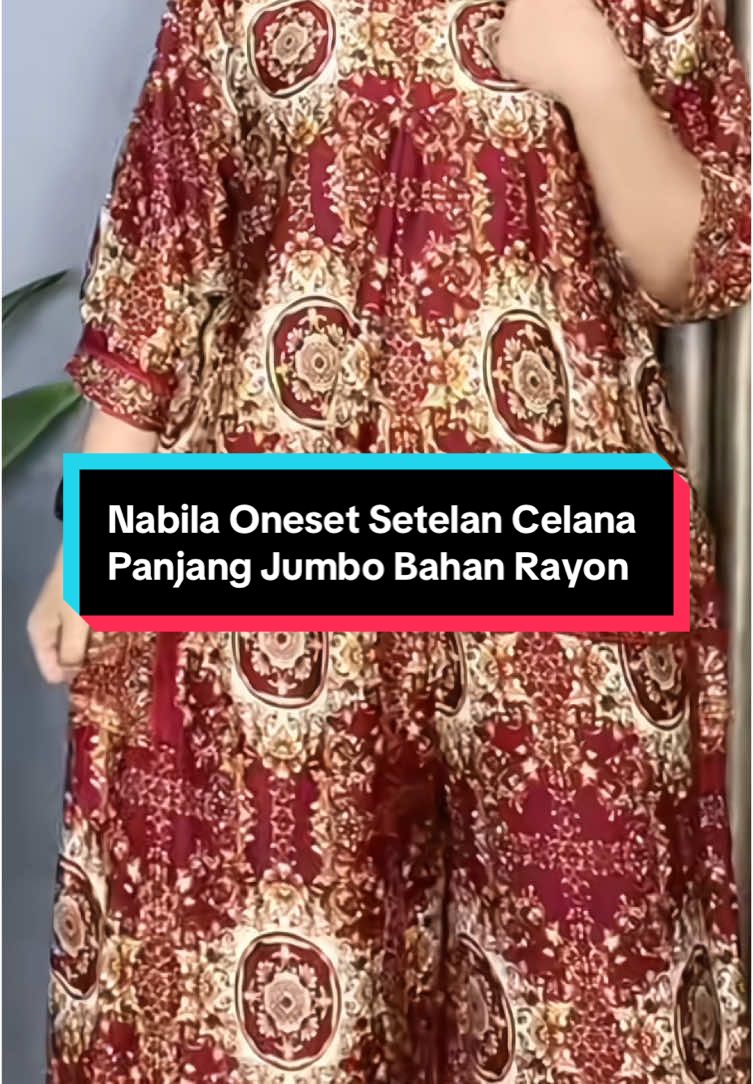 Nabila Oneset Setelan Celana Panjang Jumbo Bahan Rayon #oneset #onesetmotif #onesetjumbo #onesetrayon 