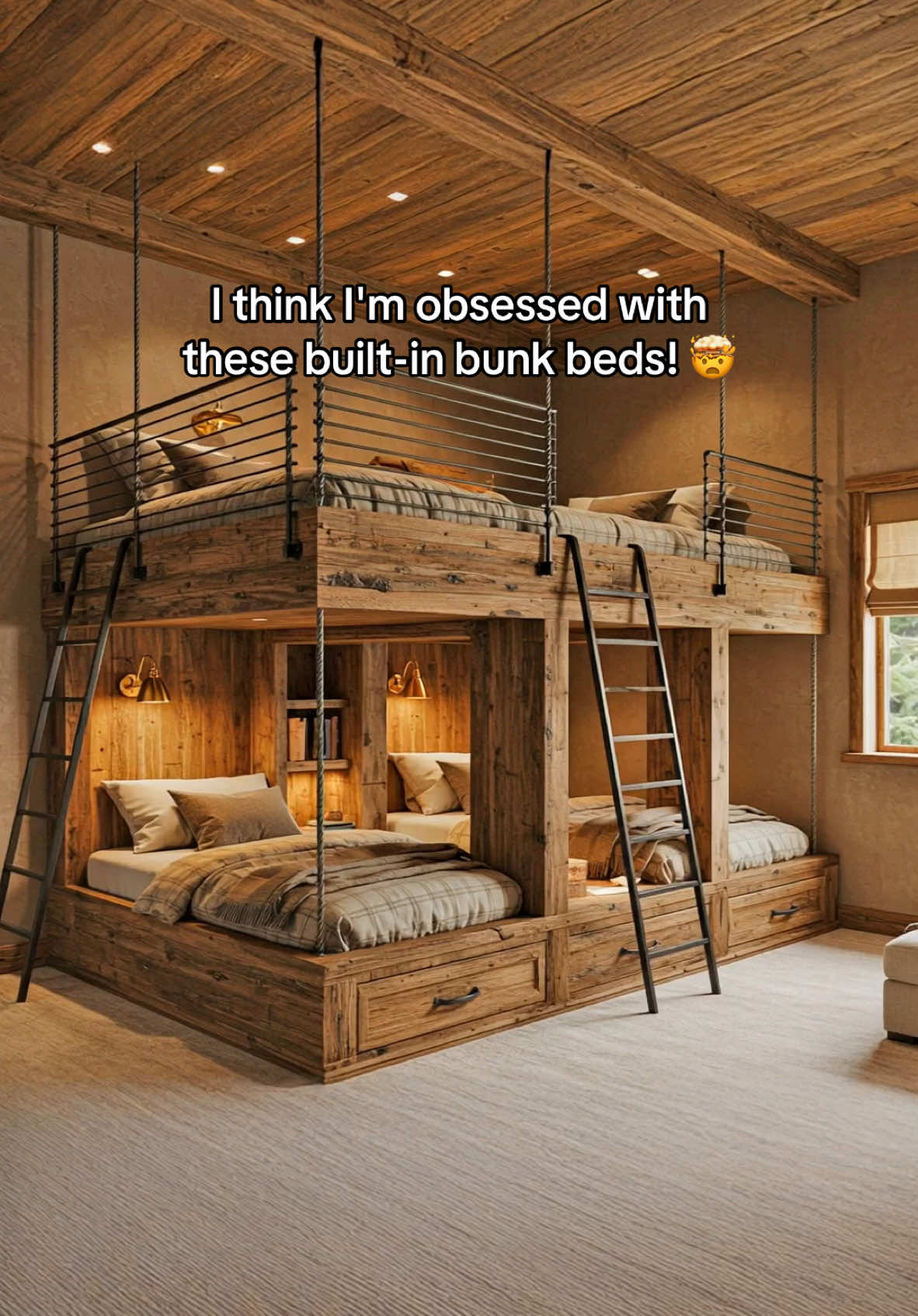 These built-in bunk beds look absolutely awesome! 😱😱 #bedroommakeover #airbnbhost #interiordesign #tiktokmademebuyit 