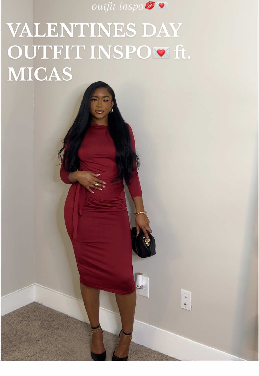 Valentine’s Day outfit look 2💌 midi dress from @MICAS 🔗 in bI0 to shop code “Jada12” at checkout🫶🏽  date night outfit #valentinesdayoutfit #datenightoutfit #mididress #fashion #tryon #blackgirl #dressoutfit #outfitinspo 