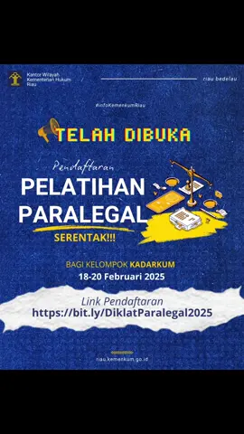 Hai Sobat #Bedelau Yuk gabung dalam kegiatan Pelatihan Paralegal Serentak!  Don't miss it ya gaiss, see yaa :) #AksesKeadilan #KeadilanUntukSemua . . . . #KemenkumRiau #RiauBedelau #LayananHukumMakinMudah