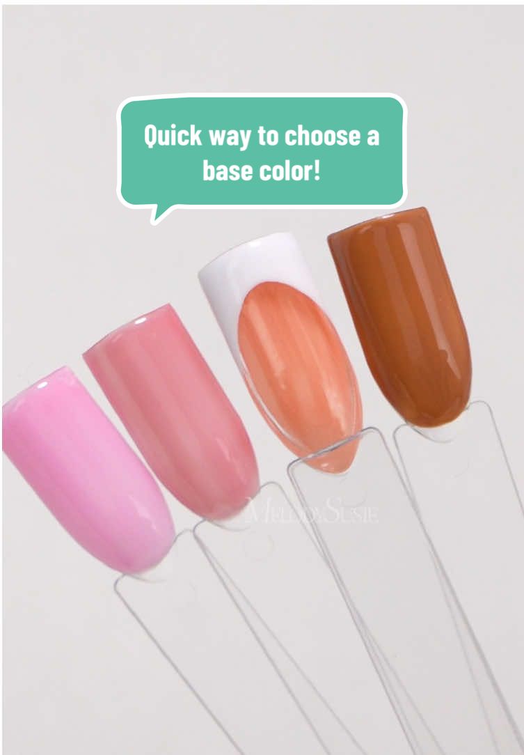 Quick way to choose a base color! 👉Follow us for more tips! #melodysusie #melodysusienails #nailtools #nailart #nailchallenge #nailtutorial #nailtechlife #nailtechcheck #nailtechproblems #nailtechnician #nails #nailbeginner #nailpro #naillover #nailhack #nailtips #nailtip #gel #gelnails #frenchnails #nailtok #nailsoftiktok 