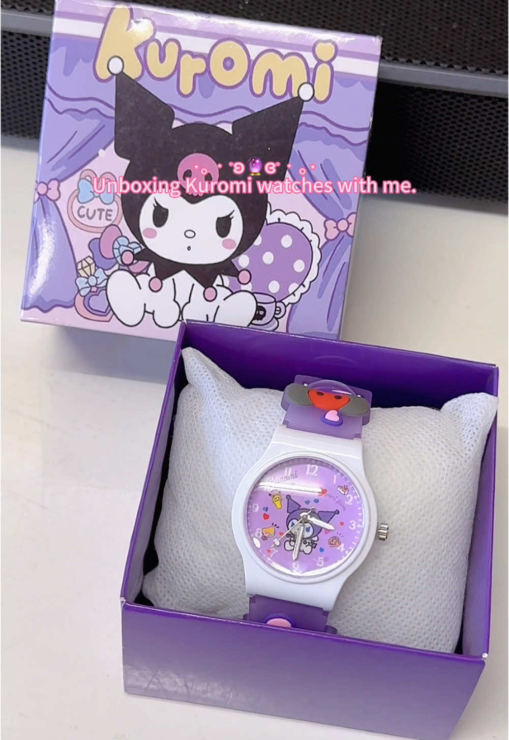 Kuromi watches so cute!! ⋆｡‧˚ʚ🔮ɞ˚‧｡⋆ #kuromi #kuromifans #kuromiwatchforkids #cute #kid #kids #kidsoftiktok #jamtangan #purple 