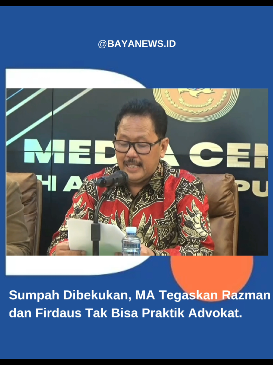 Juru Bicara Mahkamah Agung (MA), Yanto, menyatakan pengacara Razman Arif Nasution dan M. Firdaus Oiwobo, tidak dapat berpraktik kembali di pengadilan. Ia beralasan, Pengadilan Tinggi (PT) Ambon dan PT Banten mengeluarkan surat pembekuan sumpah advokat Razman serta Firdaus. Penerbitan surat pembekuan sumpah advokat Razman serta Firdaus merupakan buntut kericuhan yang terjadi saat sidang di Pengadilan Negeri Jakarta Utara, Jakarta, Kamis (6/2/2025). #mahkamahagung  #razmannasution  #hotmanparis  #news  #bayanews 