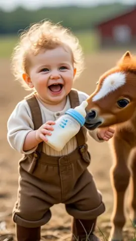 Bebê fofo com seu cavalo na fazenda. #funny #funnytiktok #fumny #laugh #babylaugh #fyp #ai #cutekitty #bebê #cutebaby #bebestiktoks #cut #baby #fazenda #farm 