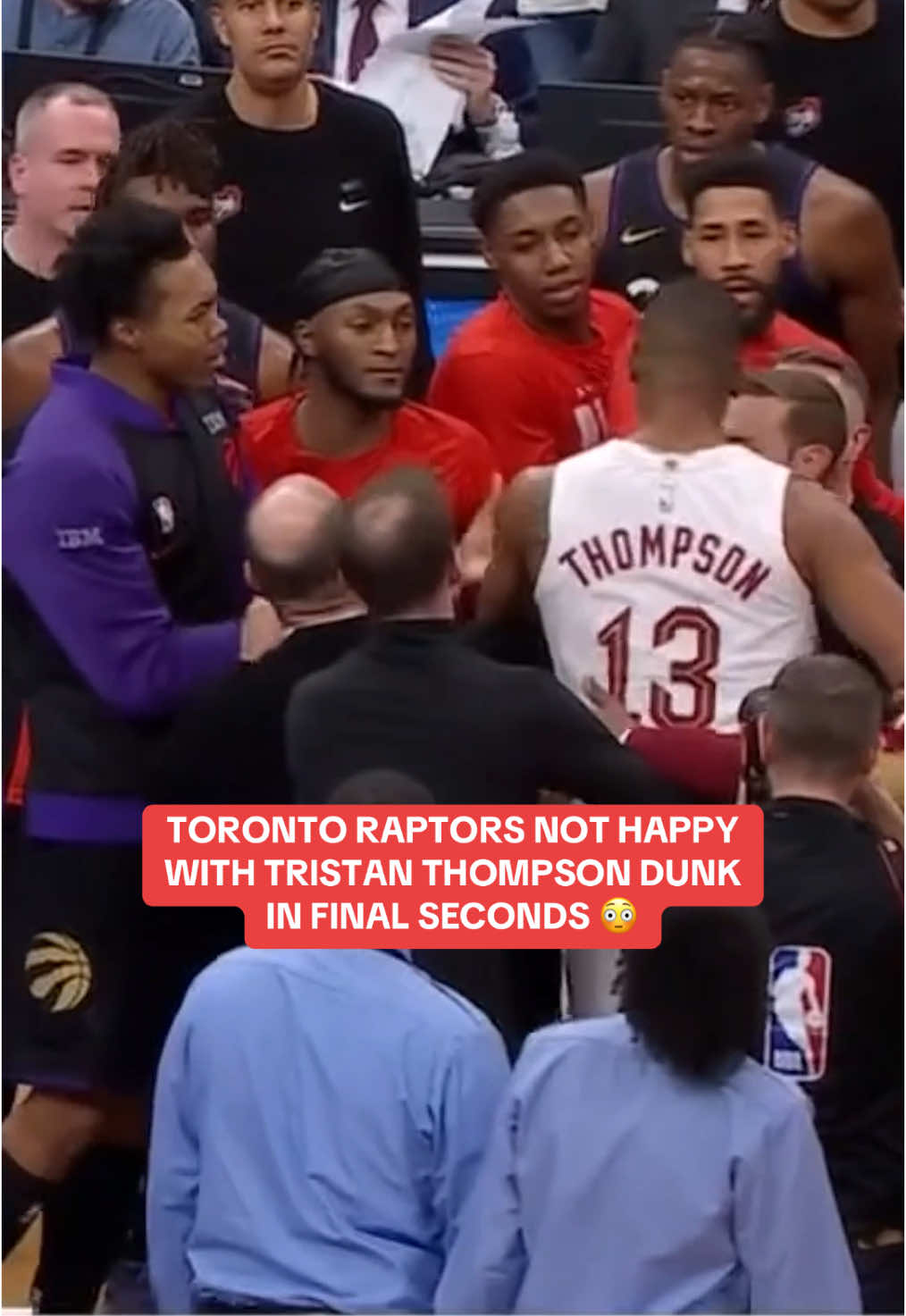 An altercation ensued after Tristan Thompson's dunk near the end of the Cavaliers' 131-108 victory over the Raptors. #NBA #fight #toronto #basketball 