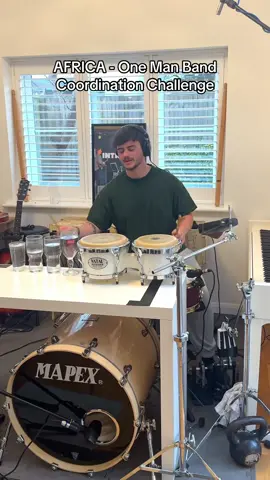 AFRICA - One Man Band Coordination Challenge 🤯 #africa #toto #coordination #challenge #percussion #drums #glasses #satisfying 