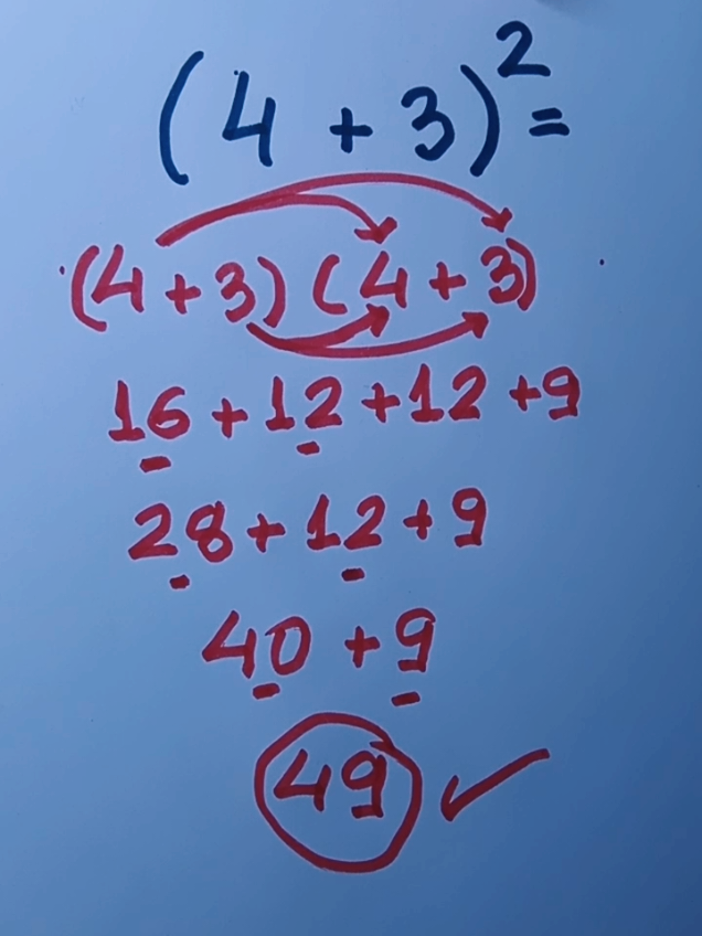 (4+3)² #aula #matemática #escola #aprender 