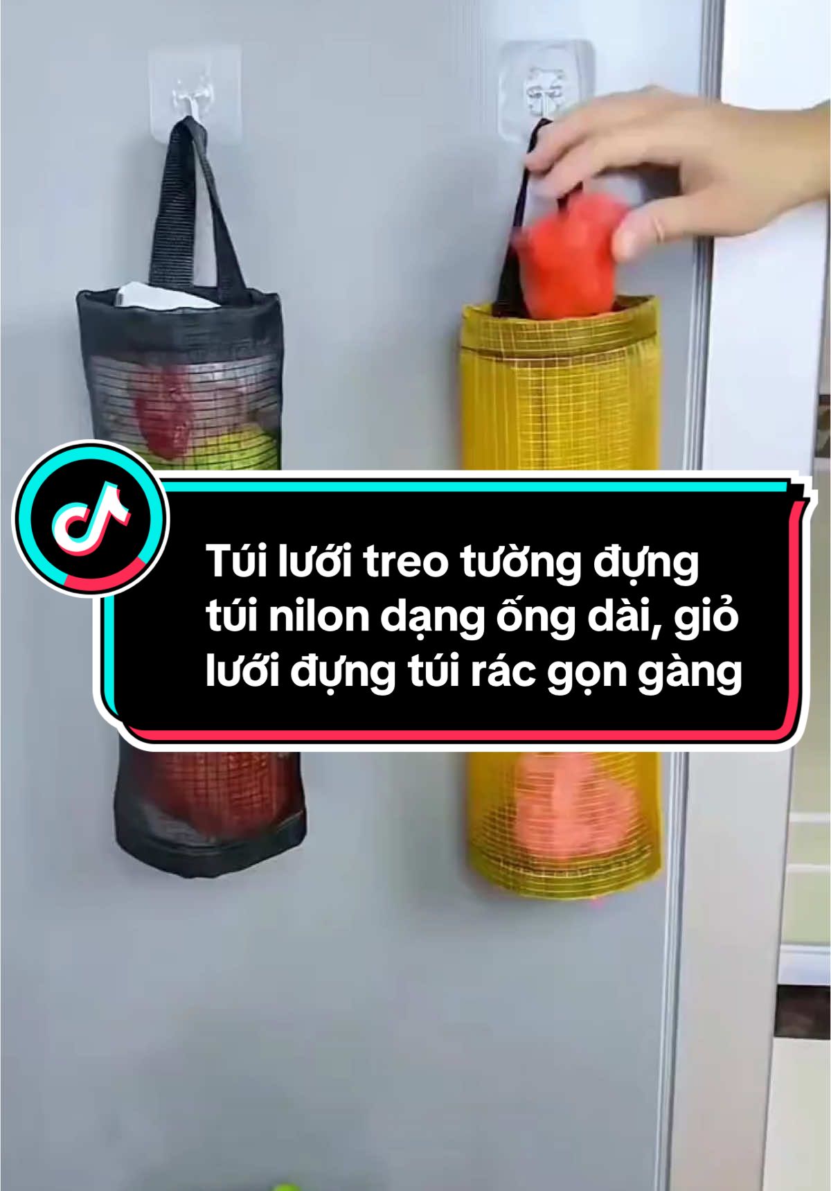 Túi lưới treo tường đựng túi nilon dạng ống dài, giỏ lưới đựng bao túi rác gọn gàng #tuiluoitreotuong #giadungtienich #giadungtienloi #giadungthongminh #xuhuong 