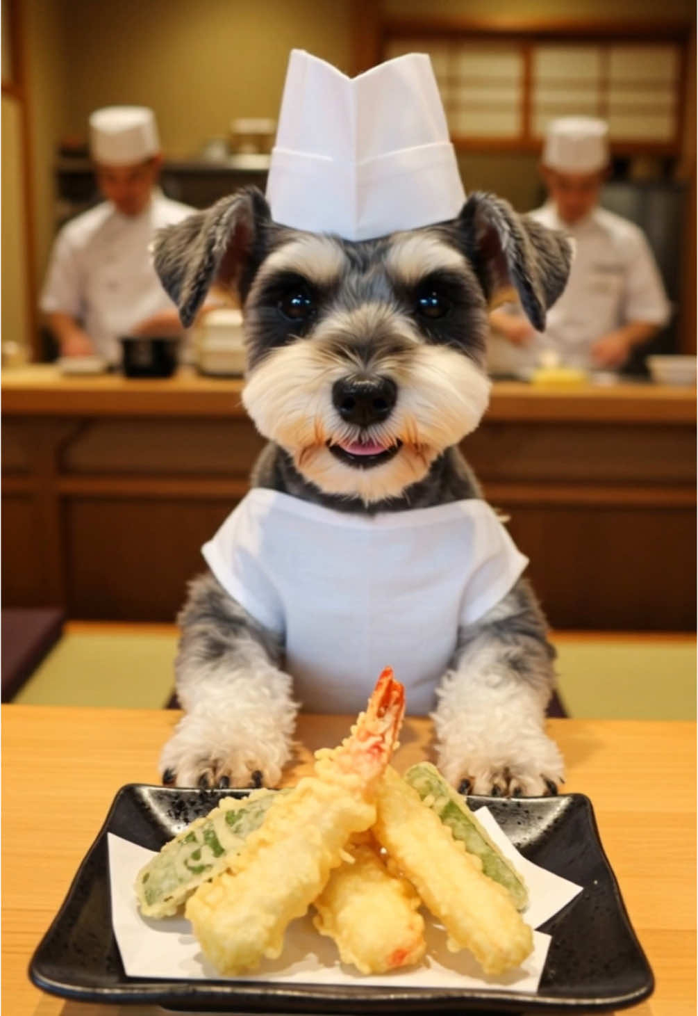 シュナウザーが揚げるサクサク天ぷらはいかが？🍤 #犬 #dog #cute #料理 #tempura 