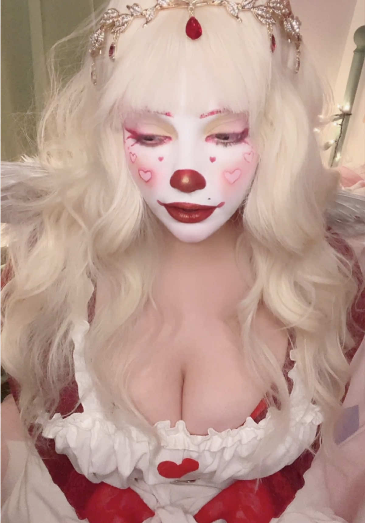 Clown Cupid. Clupid?! Happy  Valentine’s Day ❤️💌❤️💌 #clown #clownmakeup #valentinesclown #valentinesclownmakeup #valentinesdaymakeup #cupidmakeup #cupidcosplay #cupidclown 