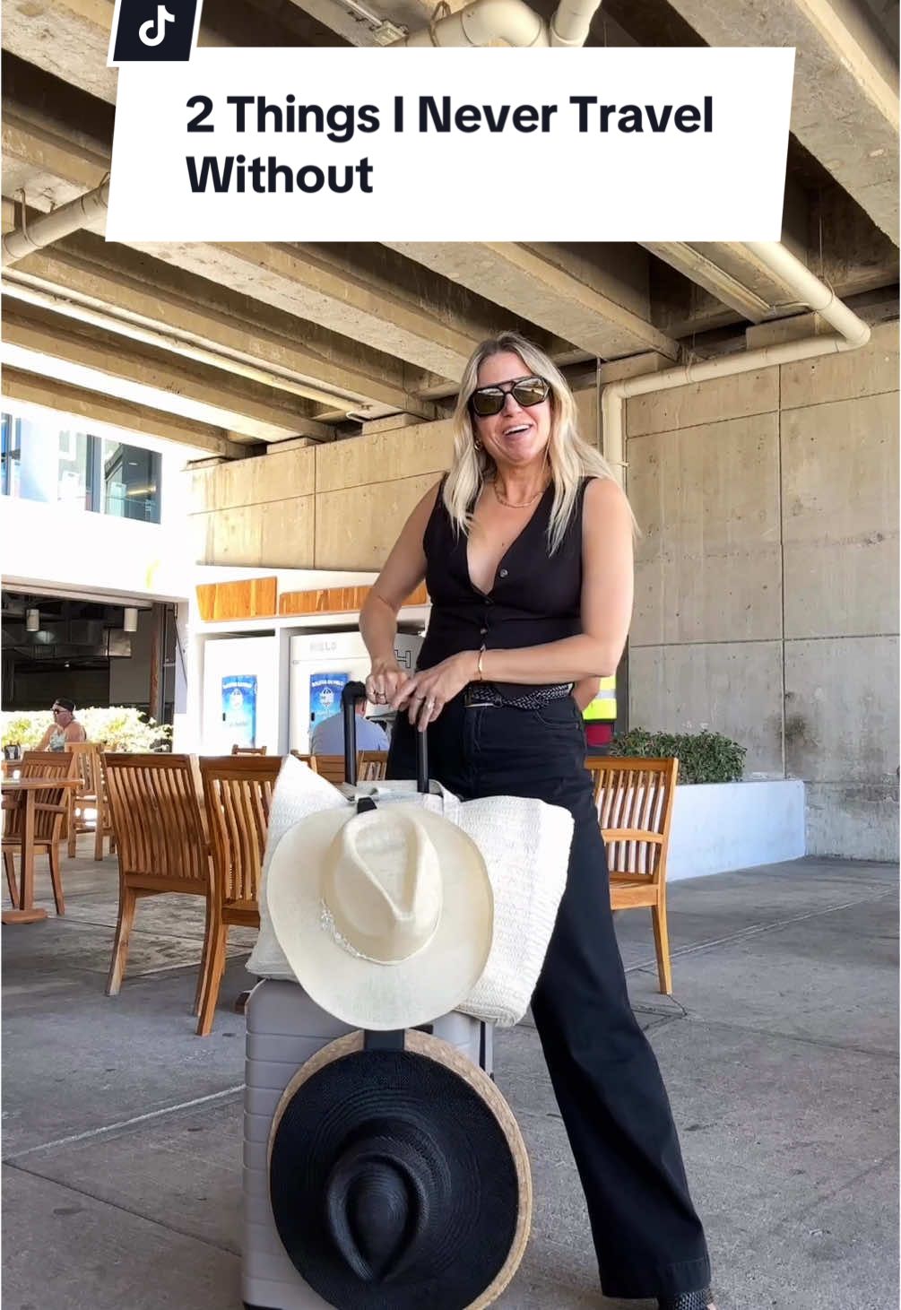 Travel essentials- a comfy outfit and my hat clips #traveltiktok #traveltips #hatclip #toptote #traveloutfit 