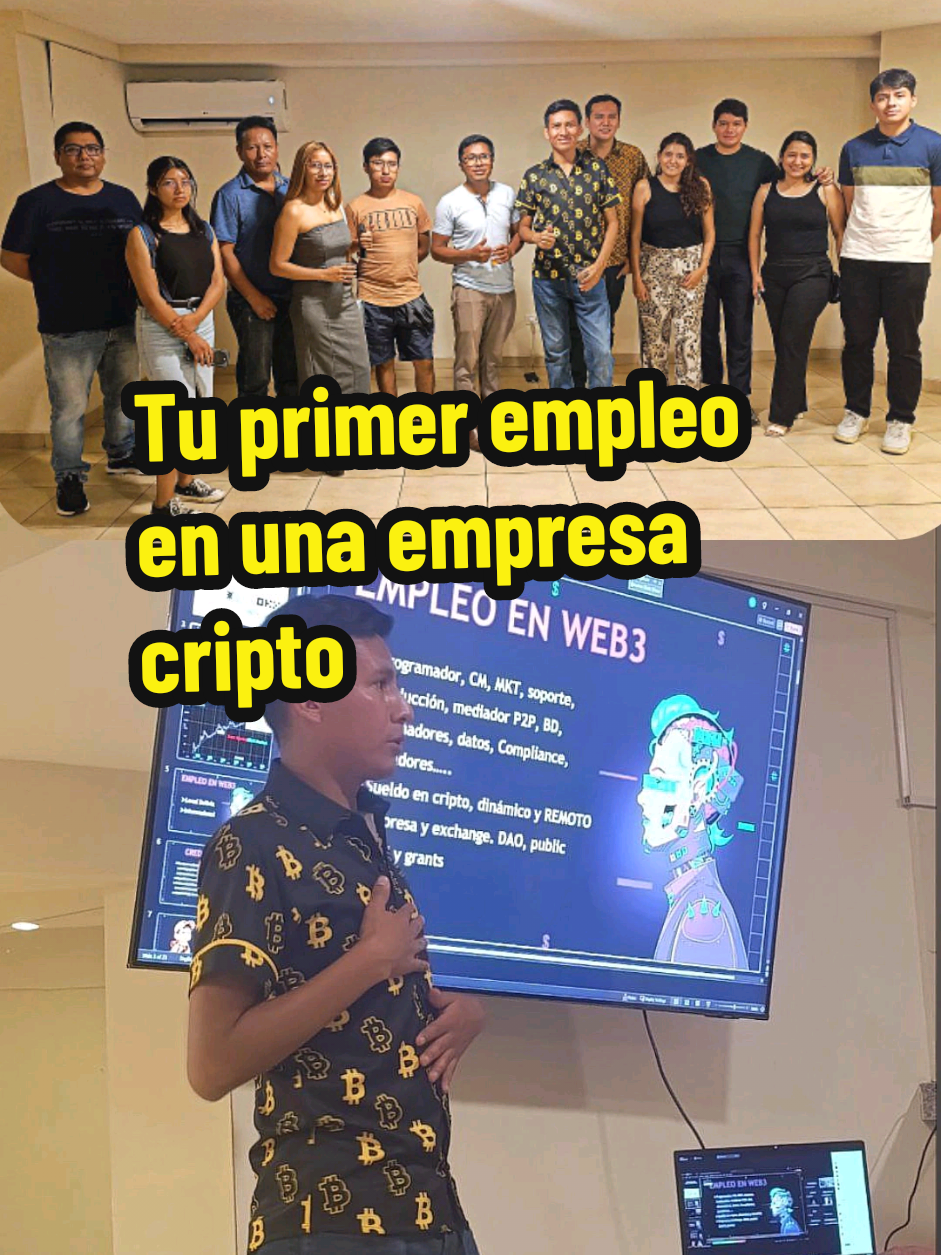 Empleo con sueldo en dólares o criptomonedas? Pocos se animan pero ya hay algunos que se están capacitando y haciendo lo posible por estar a la vanguardia en sectores disruptivos como cripto blockchain en IA.  Edúcate para progresar. #criptomonedas #empleo #dolares #empresas  Gracias @vane  @Alison Berbetty por las fotos y ayudar con la organización 