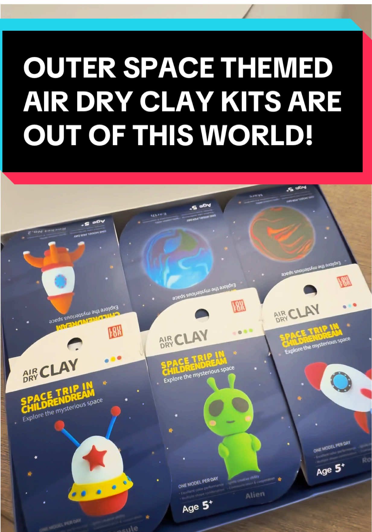 This space-themed air-dry clay kit is the most fun one I’ve ever seen! 🚀👽 With 12 individual kits, kids can create aliens, spaceships, planets, and more—each with the exact clay colors needed and easy step-by-step instructions inside. A perfect creative activity for young explorers!  #AirDryClay #ClayKitForKids #SpaceThemedToys #CreativePlay #STEMToys #KidsCrafts #ClayArt #FunLearning #ArtsAndCrafts #clayart 