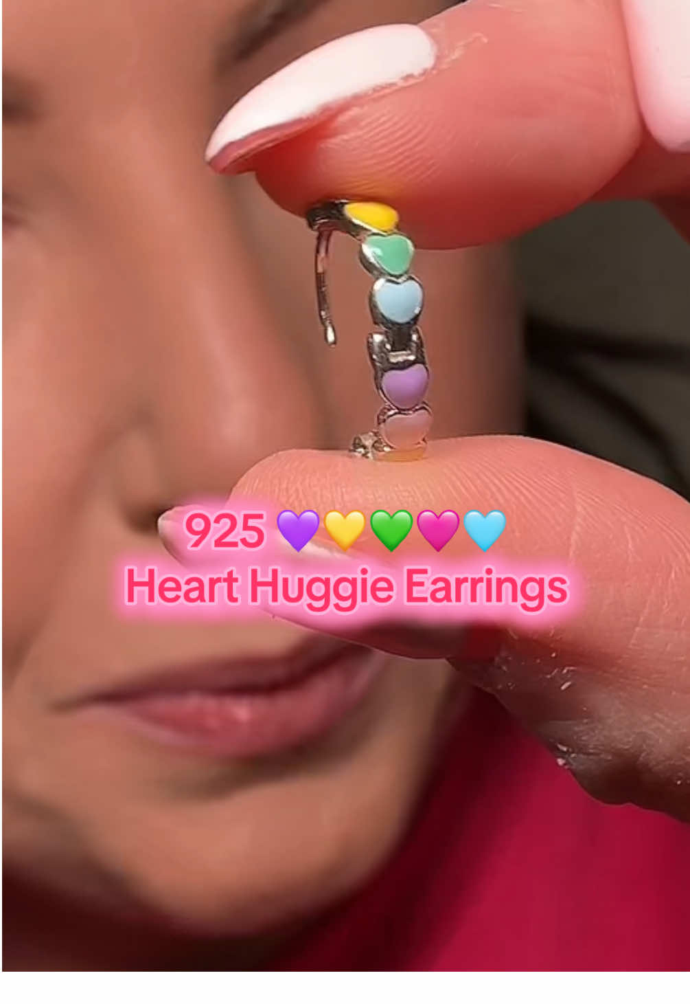 These 925 Sterling Silver Earrings are so cute with the colorful hearts! #earrings #heartearrings #hearts #925 #925silver #cutejewelry #cuteearrings #huggie #huggieearrings #huggies #hoops 