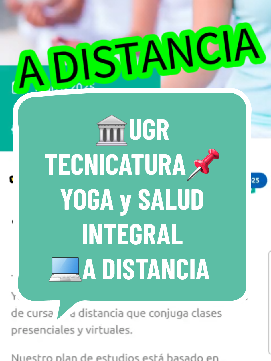 🏛UGR TECNICATURA YOGA y SALUD INTEGRAL Detalles de la carrera Título otorgado Técnico/a Universitario/a en Yoga y Salud Integral📌 Duración 3 años📌 Modalidad A distancia,📌 Presencial Aranceles Matrícula anual + 11 cuotas mensuales (de febrero a diciembre)📌 Info a... WhatsApp de 9 a 18:00  (+54 341) 5865574 https://ugr.edu.ar/carreras/tecnicatura-universitaria-en-yoga-y-salud-integral/