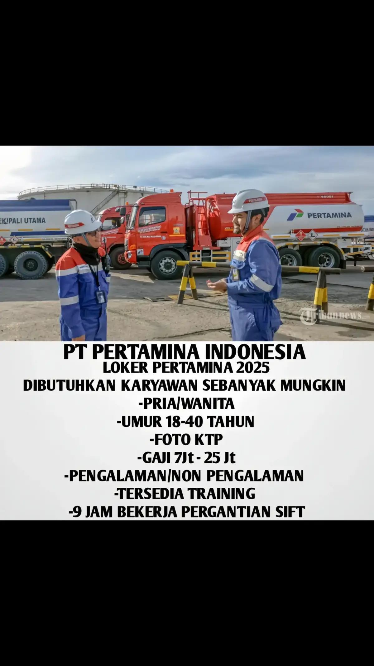 PT PERTAMINA INDONESIA LOKER PERTAMINA 2025 DIBUTUHKAN KARYAWAN SEBANYAK MUNGKIN -PRIA/WANITA -UMUR 18-40 TAHUN -FOTO KTP -GAJI 7Jt-25 Jt -PENGALAMAN/NON PENGALAMAN -TERSEDIA TRAINING -9 JAM BEKERJA PERGANTIAN SIFT #lokerpertamina #upsateloker #ptpertamina #fyp #infoloker  #viral #indonesia #tiktok 