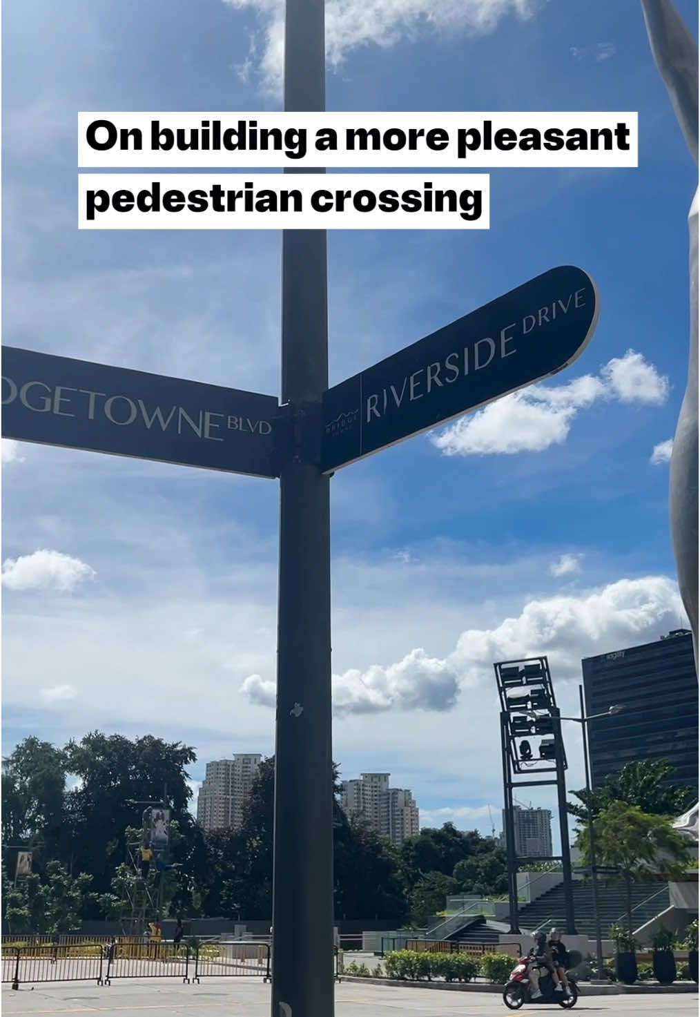 A more pleasant pedestrian crossing on a vehicular bridge? It’s possible.  📍 In #Bridgetowne #Pasig, we sought to create venues for pedestrian rest and relaxation at the foot of its eponymous bridge  Next up: A dedicated pedestrian bridge across the #Marikina River, connecting the monument to Opus Mall. #architecturestudent #architectph #pasigcity 