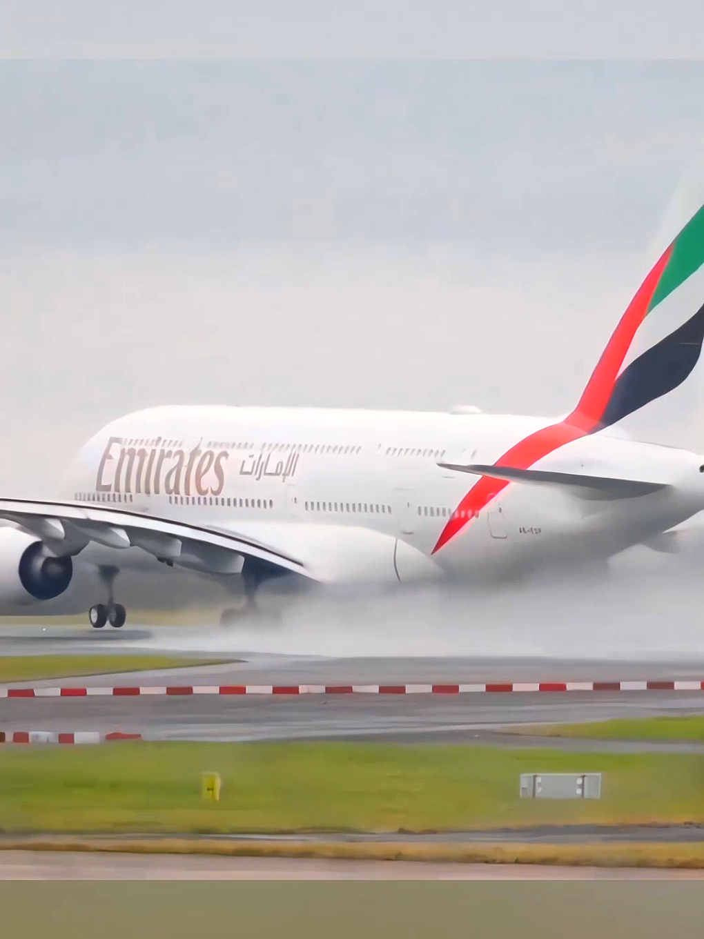 Emirates Airbus A380 takes off from Manchester on a wet runway #Emirates #AirbusA380 #Takeoff #Manchester #WetRunway #Aviation #Aircraft #Flight #AirTravel #Airport #CloudySkies #JetLife #AviationPhotography #Travel #FlyingHigh #Airline