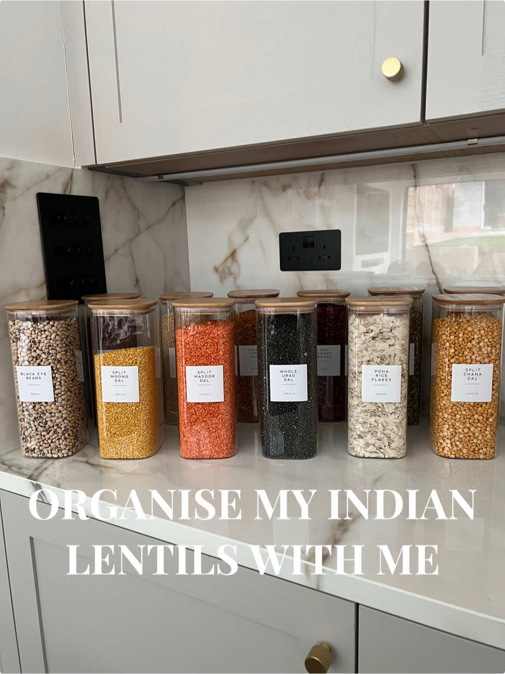 Finally got around to organising my Indian lentils ✅. The old me would have had major OCD about the placement of the labels, the new me didn’t really care too much 🤭. A tip if you’re transferring foods into glass jars, get yourself a white chalk pen (they rub out) and include the expiry date at the bottom of each jar. You can also include cooking times etc if you need. Now I need to decide where these will live and organise the next batch of foods that will live in glass jars 😌 #pantryorganisation #glassstoragejars #kitchenorganisation #foodorganisation #homerenovation #labelling 