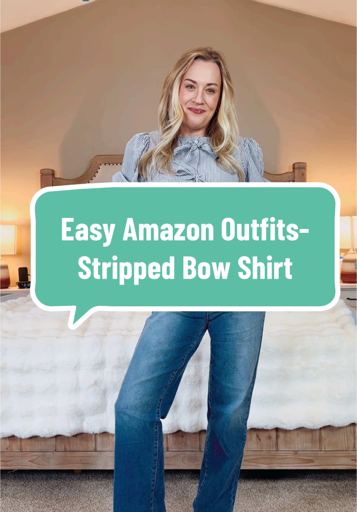 I mean…Come On! This is the cutest outfit EvAhhhhh! Shop Easy Amazon Outfits- Bow Stripped Shirt - Link In Bio#fyp #styleover40 #40sfashionstyle #40sfashion #amazonfinds #amazonmusthaves #affiliate #fashionover40 