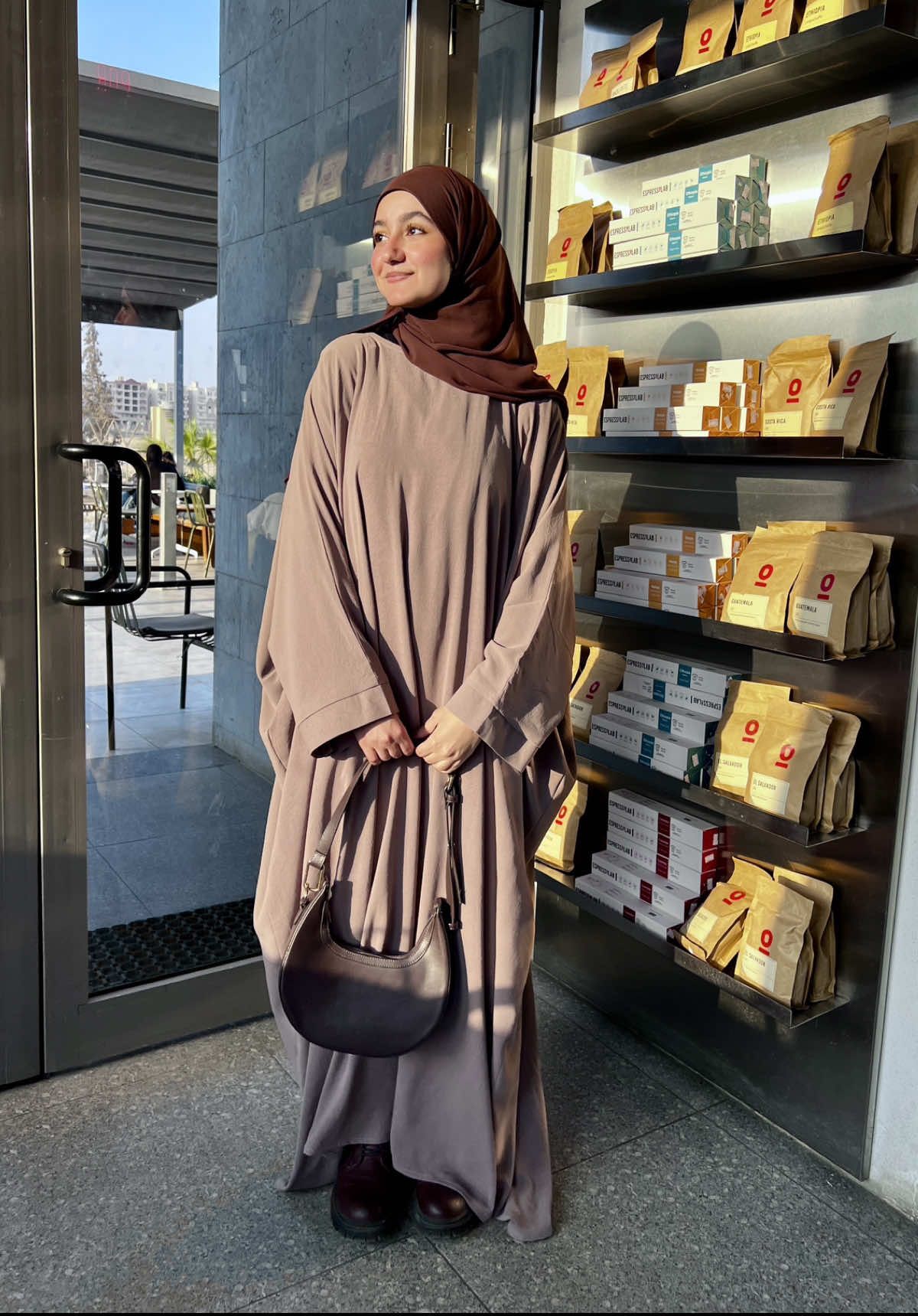 🤎🍪🧋🪵🍂👢 Butterfly abaya from: @MoodWear  #fyp #fypp #modest #fitcheck #ramadan #abaya 