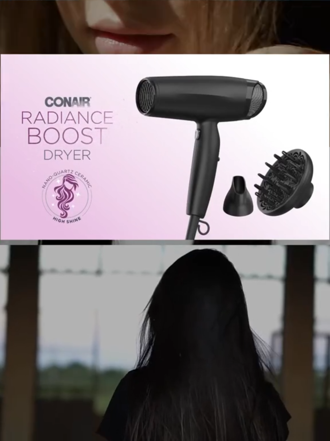 Say hello to good hair days, every day with Conair Radiance Boost Hair Dryer! Nano-quartz technology smooths frizz, enhances shine, and leaves hair irresistibly silky. FInd it today at @target Shop Here - https://www.target.com/p/conair-high-shine-nano-quartz-hair-dryer-1875-watts/-/A-91699273#lnk=sametab #conair #hairdryer #hairtok #blowout #diffuser