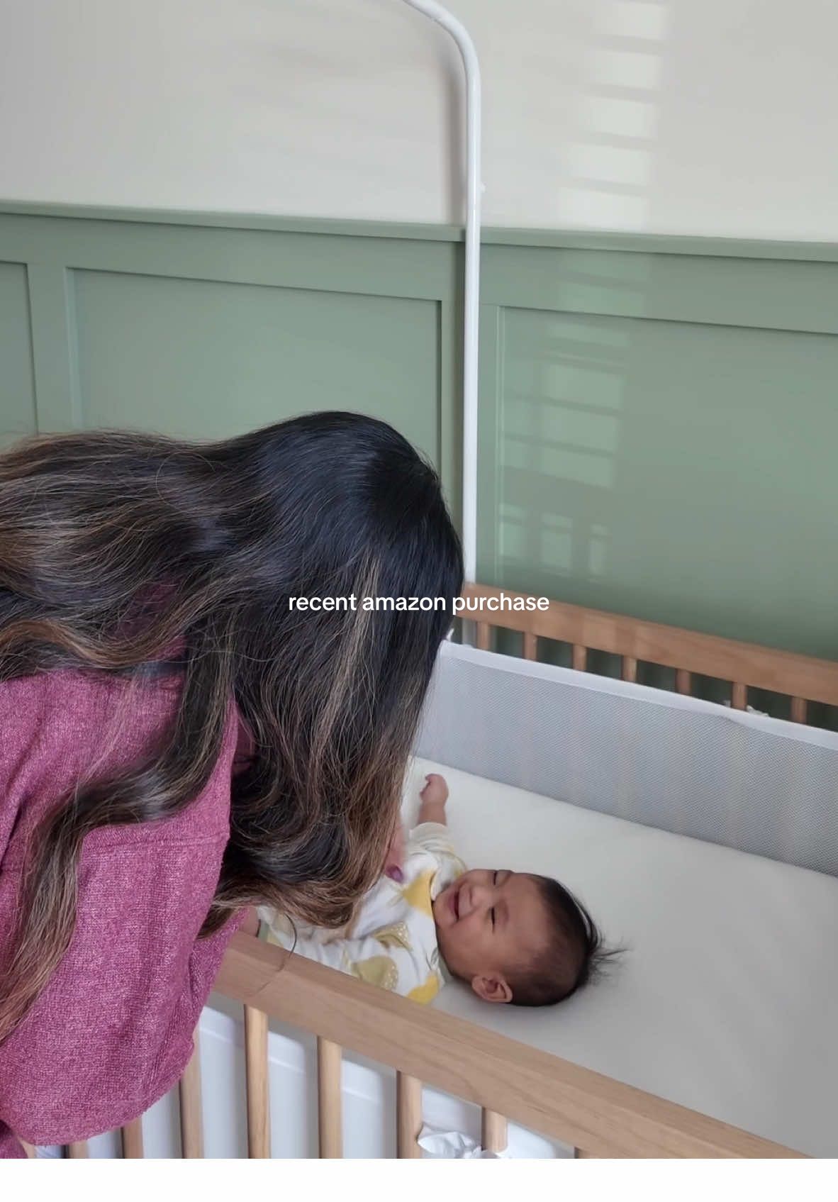 No more screaming cause he’s stuck, I felt so bad! I think he likes his crib again though👏🏼☺️ Before yall come for me- the liner is mesh & very snug around the crib! No loose fabric and we follow safe sleeping practices 🥹💘 #amazonfinds #amazonfavorites #nursery #cribs 