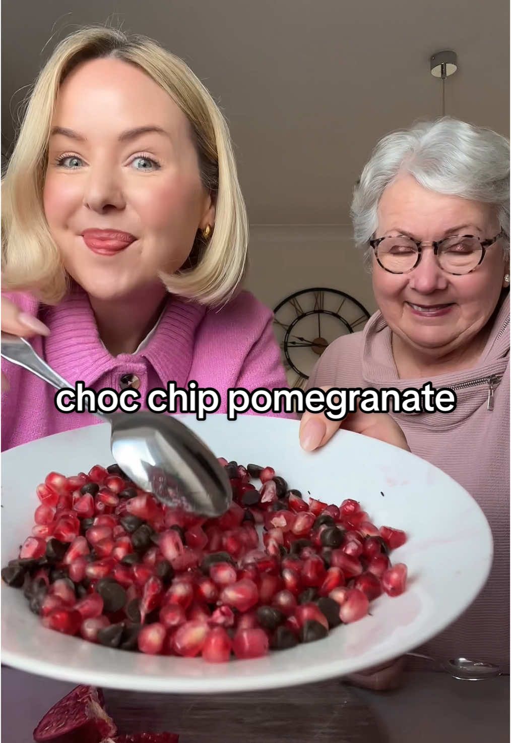 Joe wasn’t convinced #pomegranate #chocolatechip #snack 
