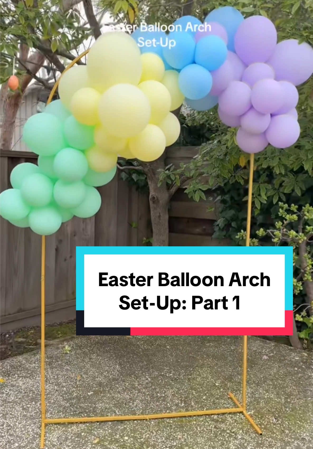 Easter balloon arch for your Easter celebration is a must!! Create this super easy gold backdrop and then add your balloon arch for the cutest Easter photos! #easterdecoration #easter #balloonarch #balloondecor #balloongarland #backdrop #partyideas #easterbrunch 