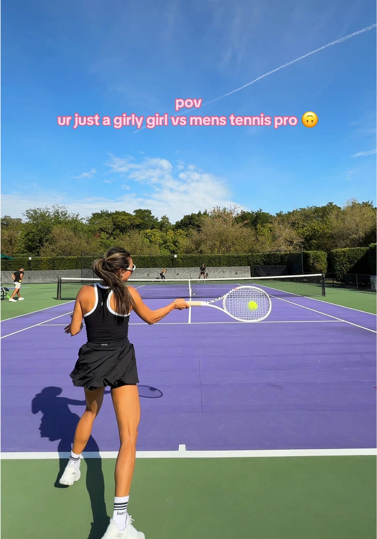 You’re just a girly girl vs mens tennis pro 💕🎾💅 @shopbondathletics #tennis #tennispro #tennisgirl #tennistips #miami #tennistiktok #tennisskirt  @SKECHERS @Blue Lizard Sunscreen @Oakley 