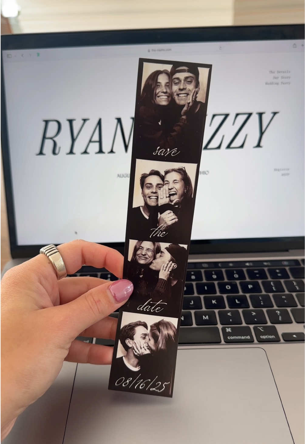 Used our film photo booth pics for our custom wedding website & save the dates 🤍 #2025bride #filmphotobooth #weddingwebsite #savethedates 