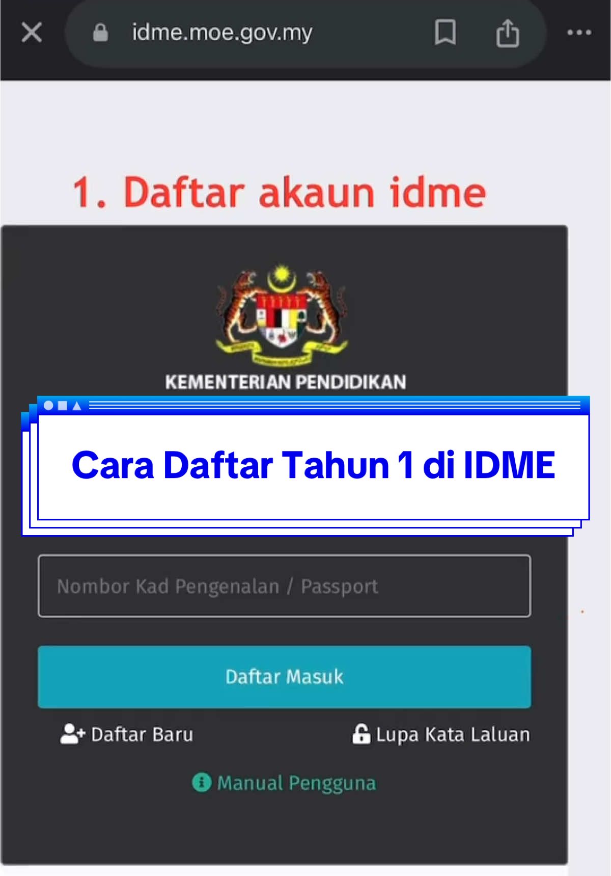 Cara daftar tahun 1 kat idme.korang abaikan bunyi bising blkg tu tau😂 #daftartahun1 #tahun12026 #muridbaru #sekolahrendah #idme #murid #muridsekolah #idmetahun1 #daftarsekolah #tahun1 #idme 