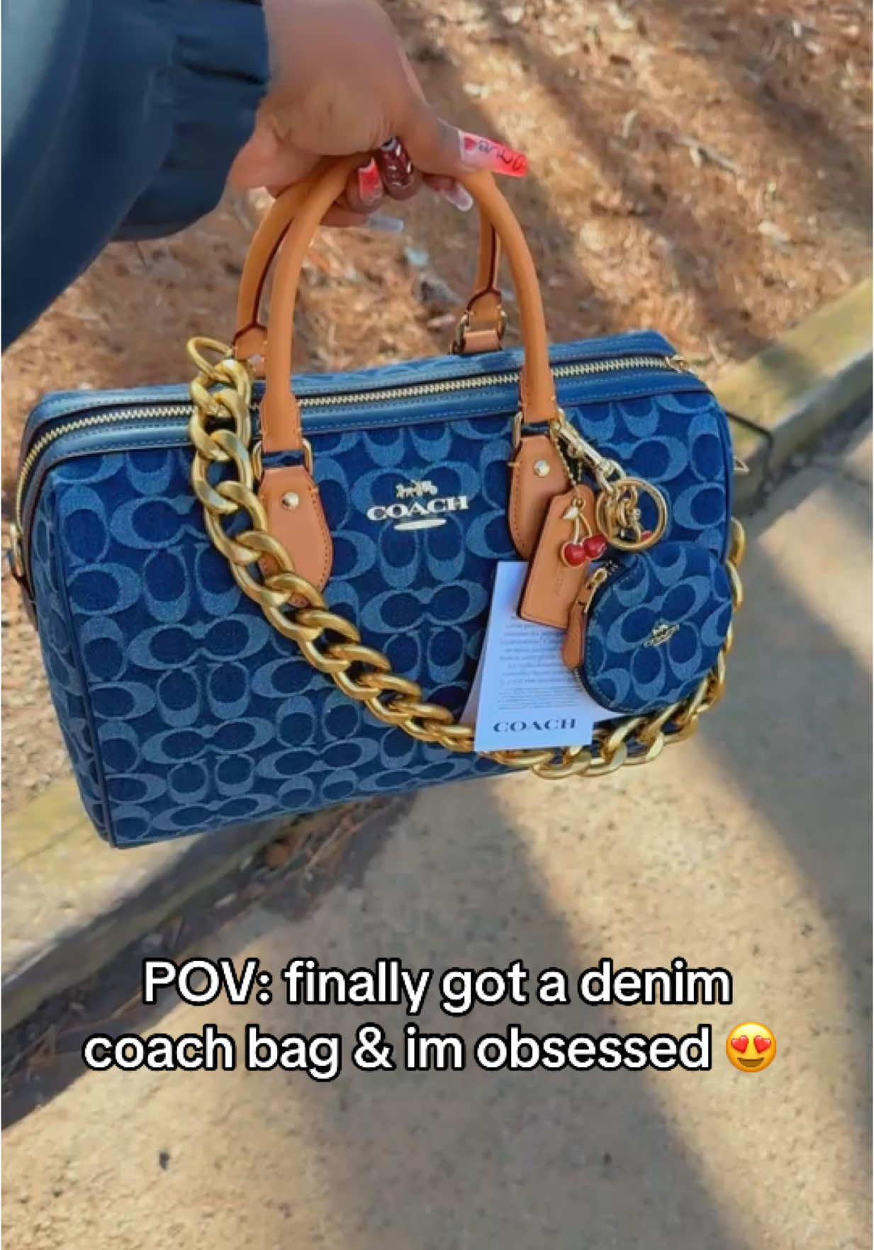 OMG!! I finally got my hands on the new Coach Large Rowan Denim Bag with the signature C's! 🥰This beauty is even more stunning in person🥹🥹 -such a classic, chic piece. And can we talk about the cherry detail on the tag?! Obsessed! So glad I scored this! #CoachLover #DenimChic #BagAddict #LuxuryStyle #coach #coachdenimrowan #coachrowansatchel #coachlargerowan #coachsignaturedenim #coachlove #coachgirlie #pursetok #purse @Coach #rowan #handbags 