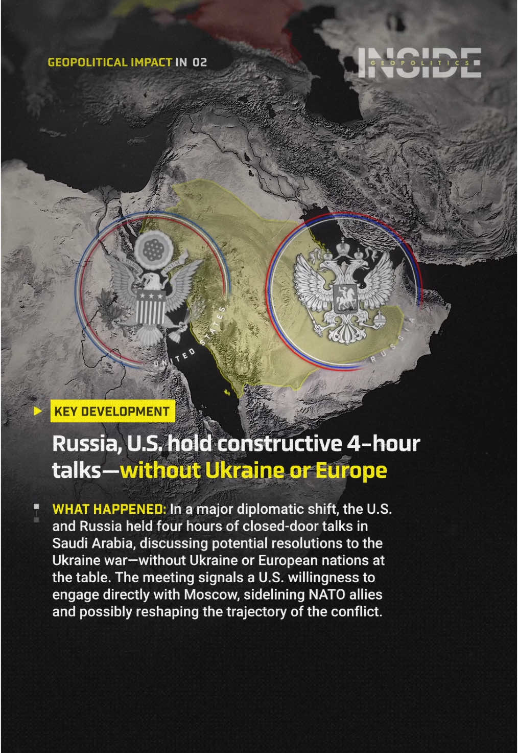 Feb 18, 2025 | In a major diplomatic shift, the U.S. and Russia held four hours of closed-door talks in Riyadh, discussing potential resolutions to the Ukraine war—without Ukraine or European nations at the table. The meeting signals a U.S. willingness to engage directly with Moscow, sidelining NATO allies and possibly reshaping the trajectory of the conflict. #geopolitics #news #breaking #Ukraine