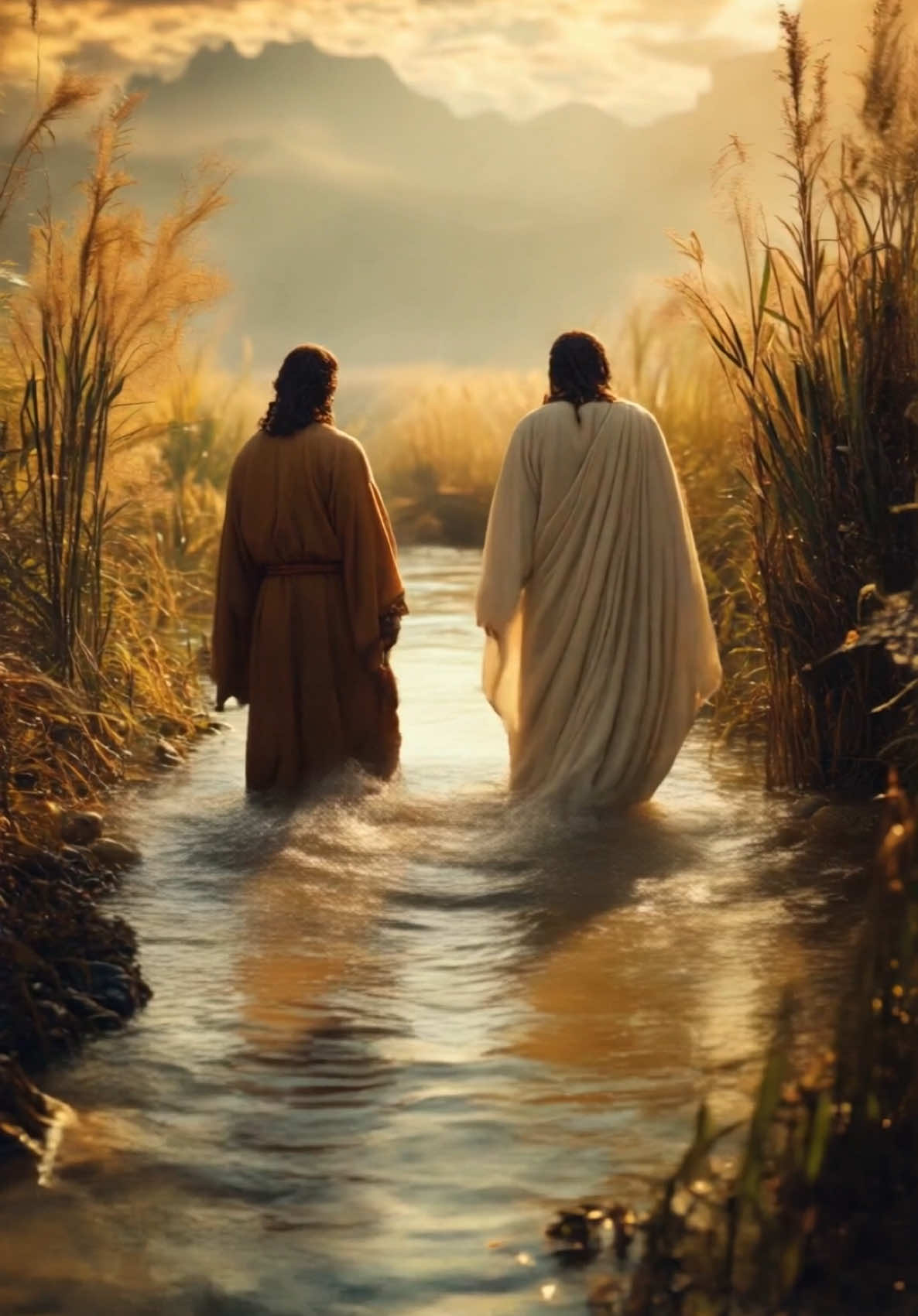 Matthew 3:16-17 “As soon as Jesus was baptized, he went up out of the water. At that moment heaven was opened, and he saw the Spirit of God descending like a dove and alighting on him. 17 And a voice from heaven said, “This is my Son, whom I love; with him I am well pleased.” #aigenerated #jesus #baptism #biblequotes #fyp #bible #christian 