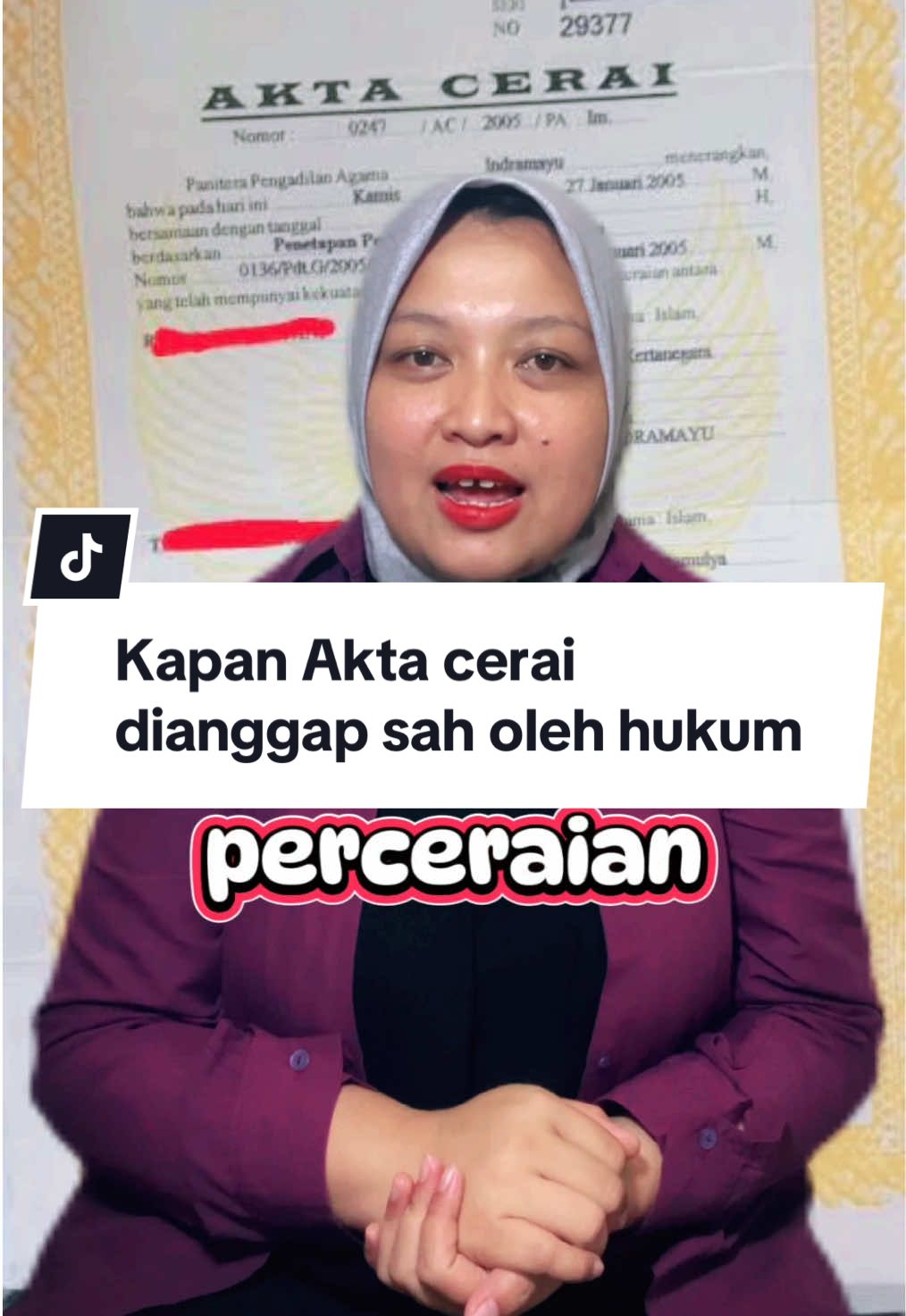 Perceraian di Pengadilan Agama dianggap terjadi dan sah secara hukum, setelah putusan memiliki kekuatan hukum tetap #fyp #fypシ゚viral #hukumkeluarga #perceraian #ceraigugat #ceraitalak #aktacerai #kosultasihukum #lawyer #pengacara #pengadilanagama 