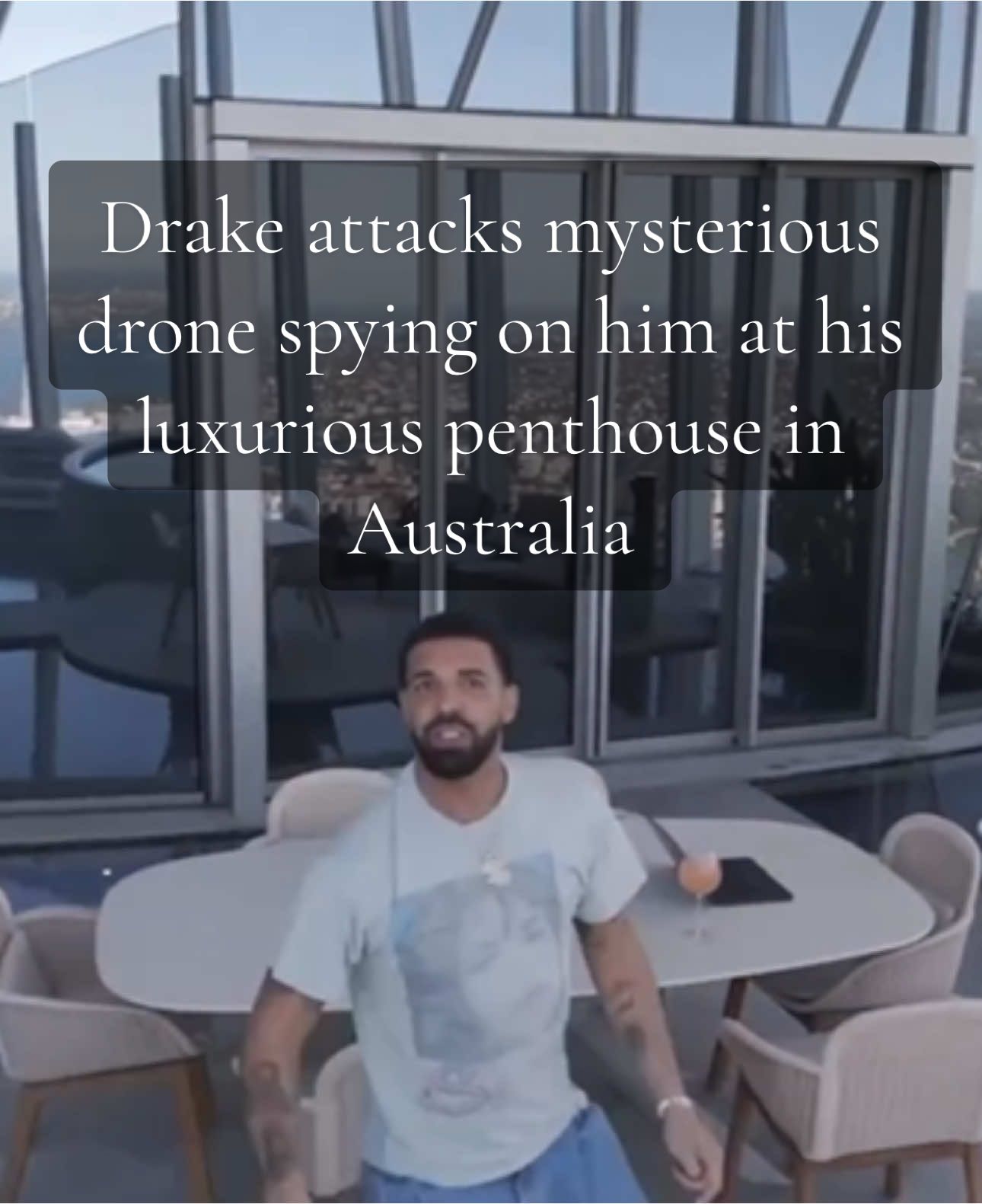 Drake attacks mysterious drone spying on him at his luxurious penthouse in Australia A new video of Drake has surfaced online, showing a mysterious drone inside his luxurious penthouse in Australia, which left him visibly shocked. The Canadian rapper is currently in Sydney on the Australian leg of his Anita Max Win Tour. In the viral clip, the drone's camera captured Drake's laptop on his desk, with a gambling site open. As the rapper entereo the room, he appeared shocked before grabbing a slipper and attempting to hit the drone. However, the drone dodged the attack and quickly flew out of the apartment. #drake #kendricklamar #fyp #penthouse #australia #pourtoi #usa_tiktok #usrappers 