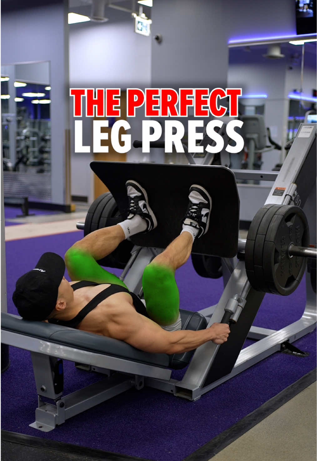 ✅ The PERFECT Leg Press 	1.	Set the backrest as low as possible to maximize your range of motion, allowing your knees to travel further back. 	2.	Position your feet in the middle of the platform, about shoulder-width apart with toes slightly pointed outward for optimal pressing strength. 	3.	Keep your heels firmly planted on the platform throughout the entire movement. 	4.	Maintain full contact between your lower back and the backrest, and keep your glutes firmly on the seat at all times. 	5.	Grip the handles securely to stabilize your upper body. 	6.	Keep a slight bend in your knees at the top of the movement—never snap your knees. Size & Shred Training program 👉🏻 deltabolic.com (link in bio) #legpress #legpressmachine 