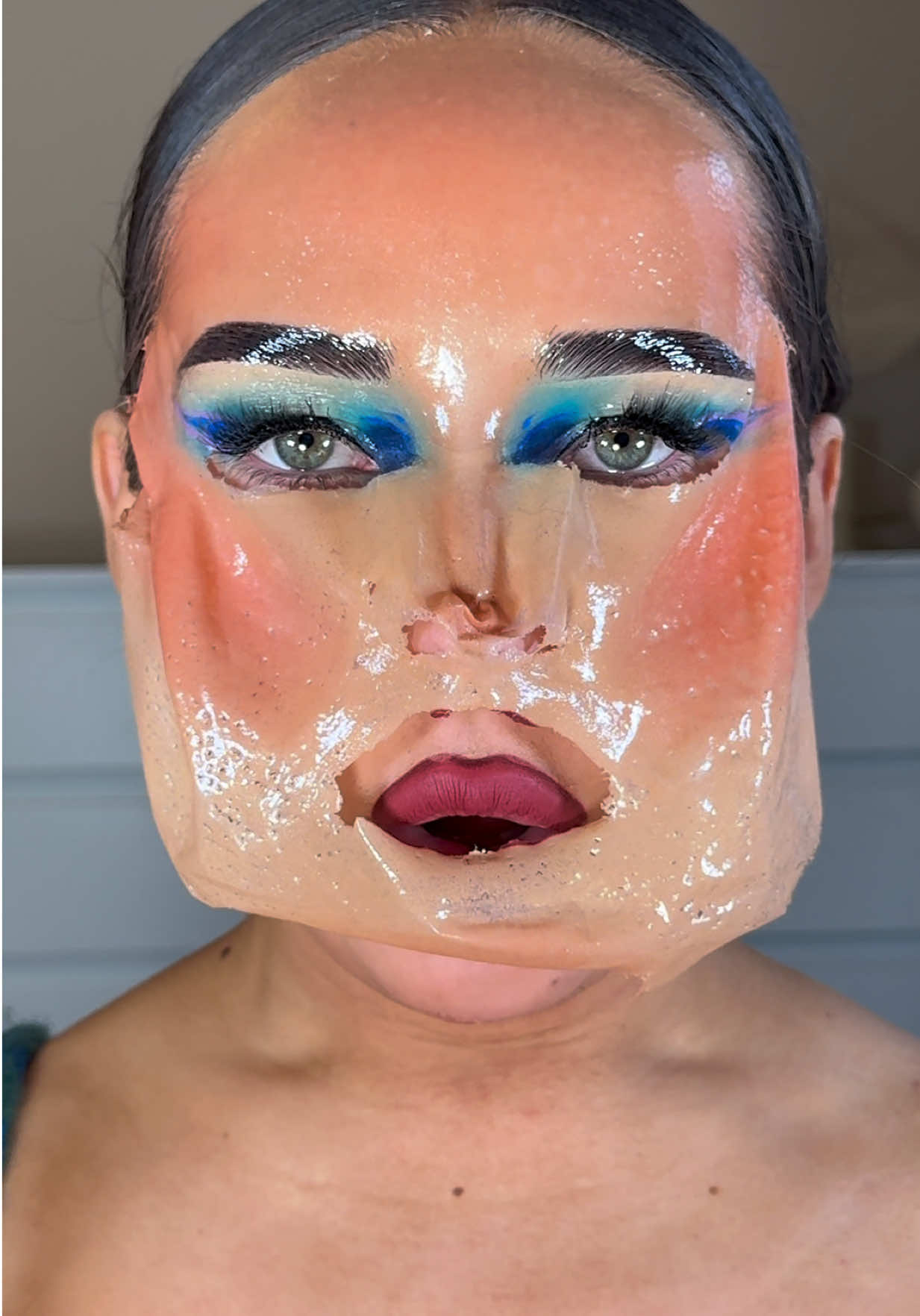 Replying to @Mica | beauty content creator  Peel off my makeup with me 🥲  #peeloffmask #peeloffmakeup #glassskin #trendingmakeup  @Pat McGrath Labs 