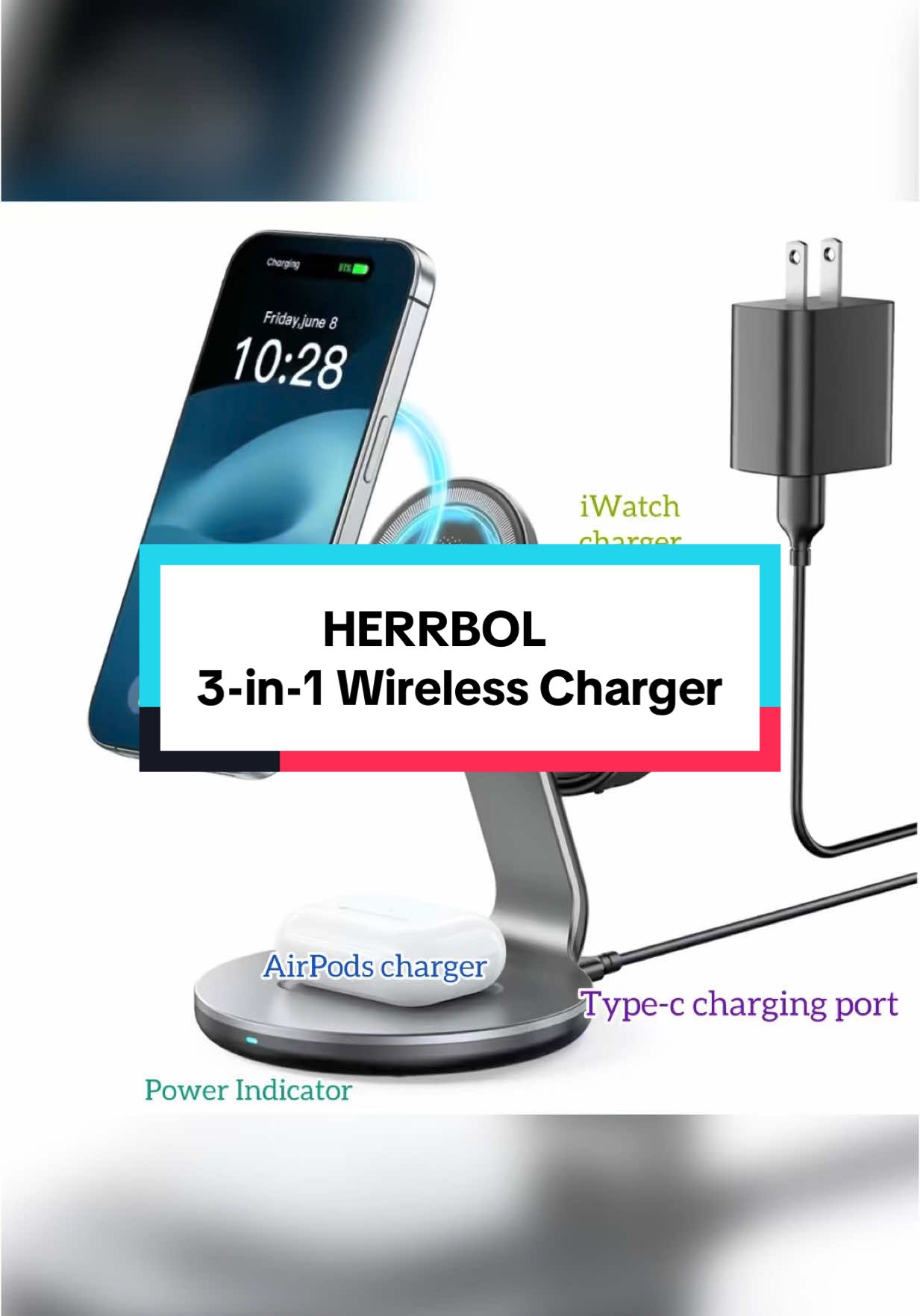 🗣️3-IN-1 Wireless Charger🗣️ #wirelesscharger #iphone #iwatch #airpods #3in1 #charger #TikTokShop #tiktokfinds #tiktokaffiliate #fyp 