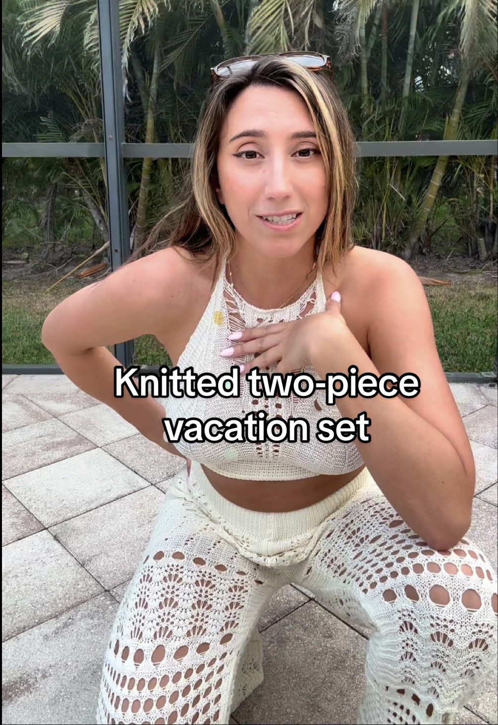 This is the cutest knitted two-piece vacation outfit by @ChicMe_official sadly I won’t be able to wear this anytime soon but if you have a vacation coming up, you should totally get it because this is adorable! #vacationoutfits #vacationoutfit #twopieceset #cuteoutfit #knittedoutfit #cutesets #womensclothing 