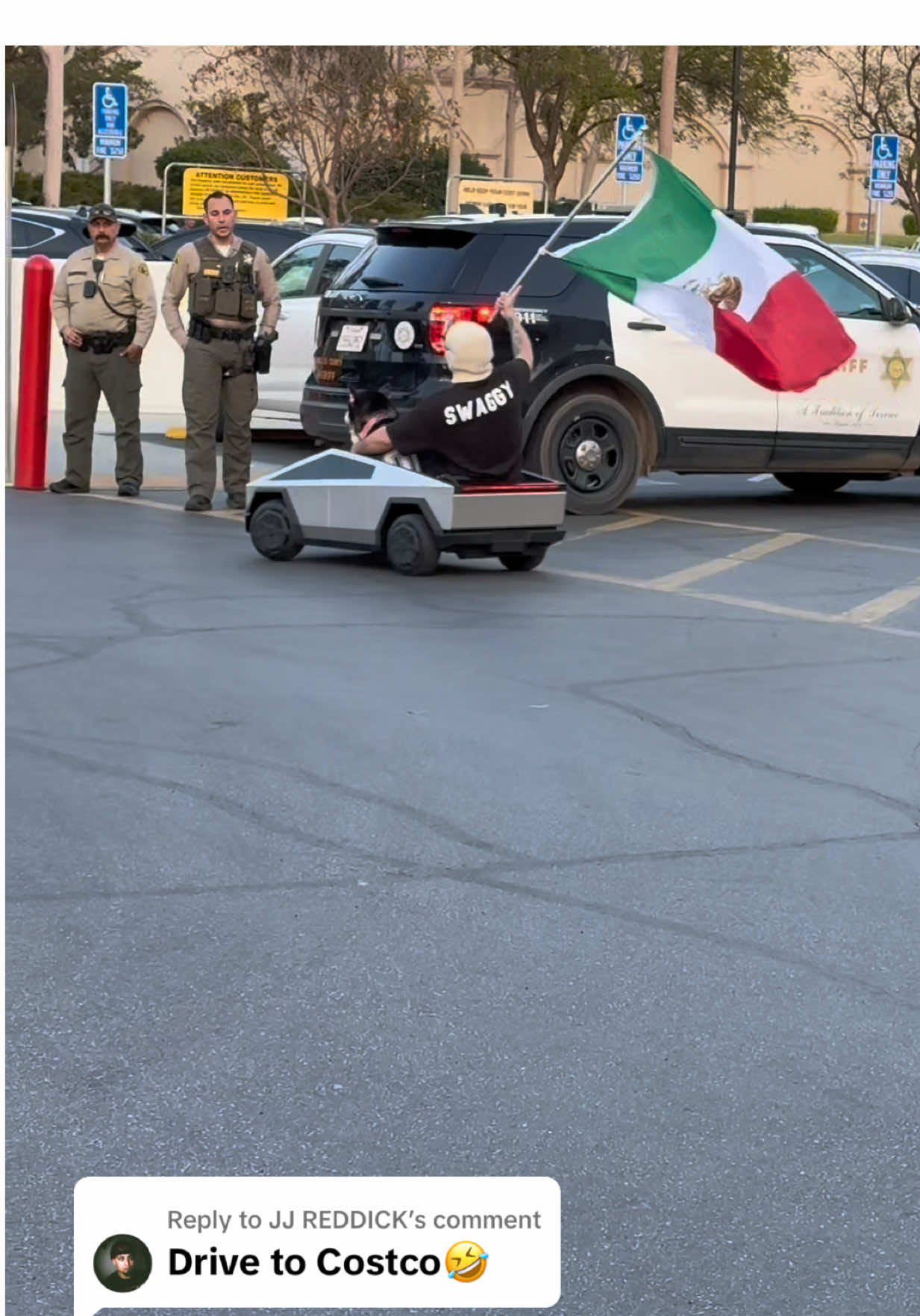 Replying to @JJ REDDICK ALMOST WENT TO JAIL 🤦🏽‍♂️😭 🔒 #costco #cybertruck #tesla #mexico #police #bodycam 